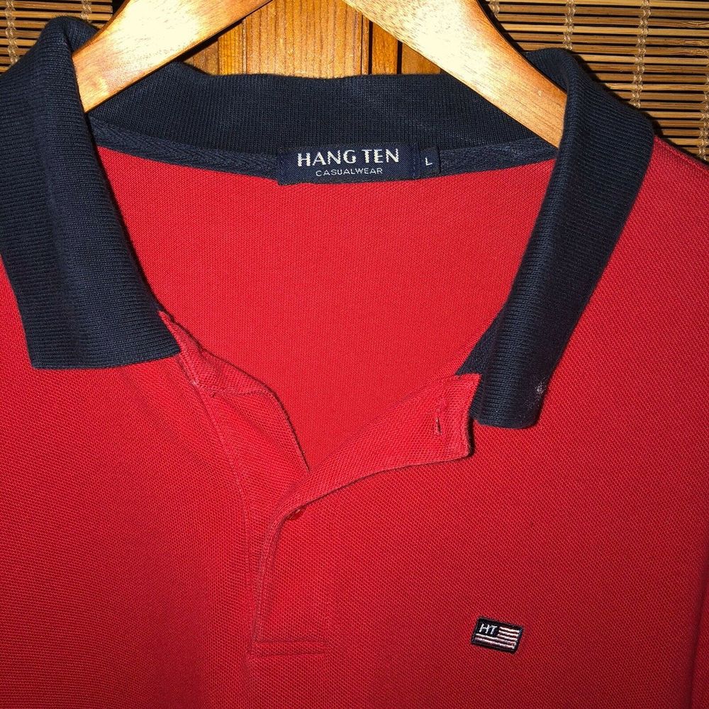 HANG TEN SHIRT POLO COTTON RED BLUE LARGE L